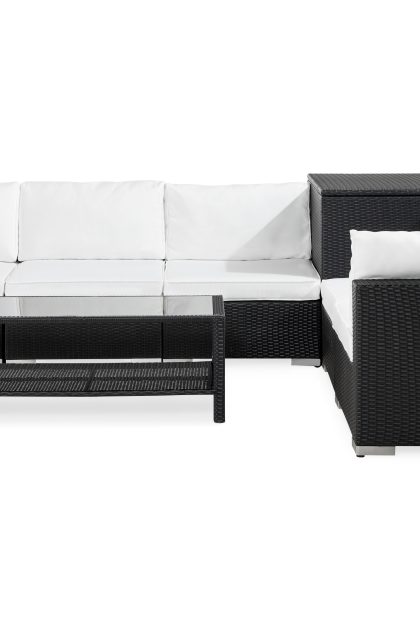 7-sits loungegrupp utomhus bahamas - svart hörndynbox bord m hylla