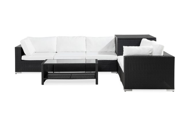 7-sits loungegrupp utomhus bahamas - svart hörndynbox bord m hylla