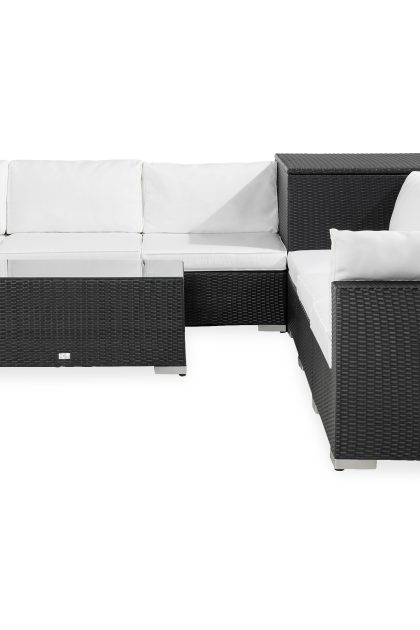 6-sits loungegrupp utomhus bahamas - svart hörndynbox bord m hylla