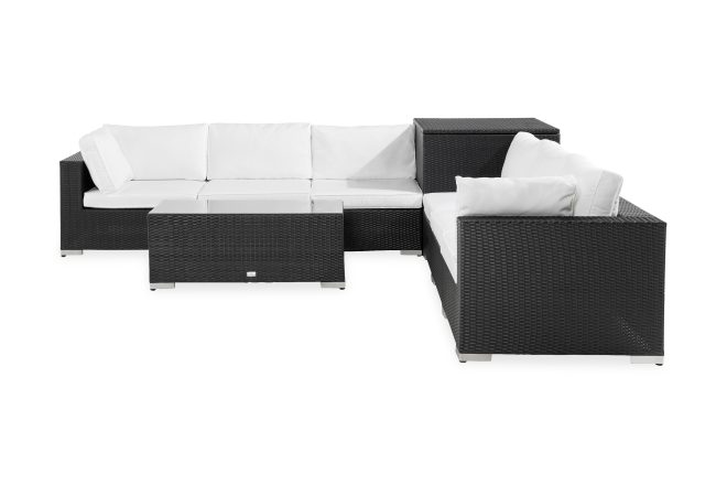 6-sits loungegrupp utomhus bahamas - svart hörndynbox bord m hylla