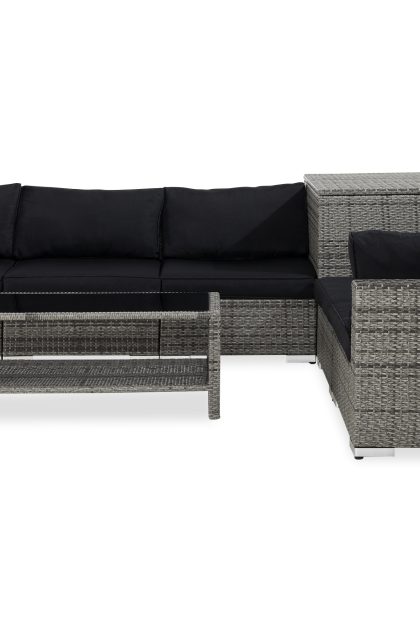7-sits loungegrupp utomhus bahamas - grå hörndynbox bord m hylla