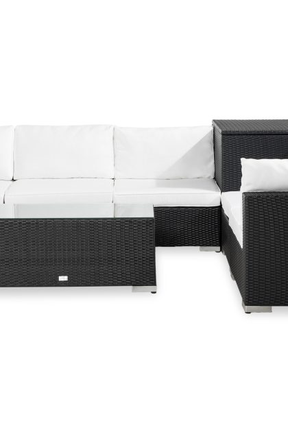 5-sits loungegrupp utomhus bahamas - svart hörndynbox bord m hylla 75x75