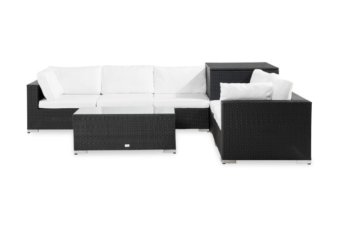5-sits loungegrupp utomhus bahamas - svart hörndynbox bord m hylla 75x75