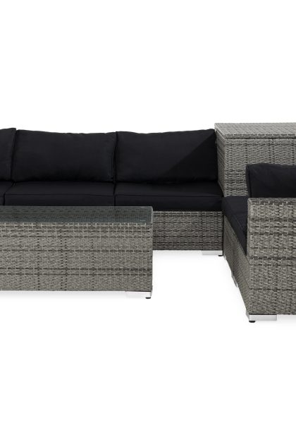 5-sits loungegrupp utomhus bahamas - grå hörndynbox bord m hylla 75x75