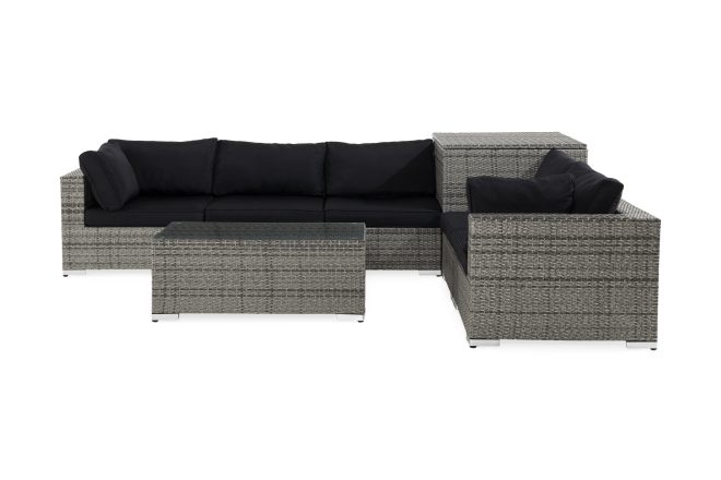 5-sits loungegrupp utomhus bahamas - grå hörndynbox bord m hylla 75x75