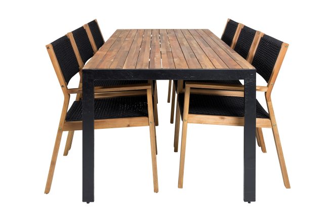 Bois matgrupp utomhus 200cm + 6 little john matstolar - svart/vit