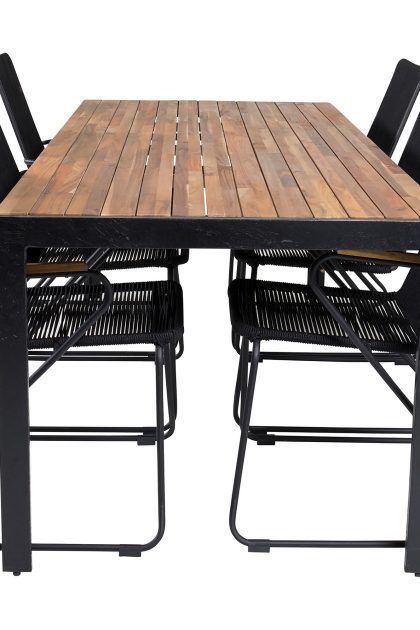 Bois matgrupp utomhus 200cm + 6 karmstolar - svart