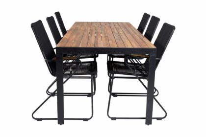 Bois matgrupp utomhus 200cm + 6 karmstolar - svart