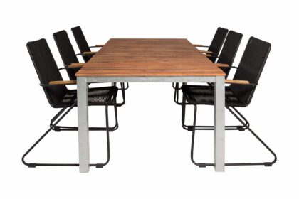 Zenia matgrupp utomhus 200cm + 6 bois karmstolar - brun/vit/svart