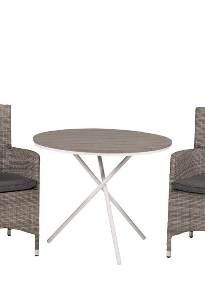 Parma caféset rund Ø90 cm + 2 malin karmstolar - brun/vit