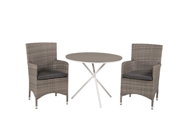 Parma caféset rund Ø90 cm + 2 malin karmstolar - brun/vit