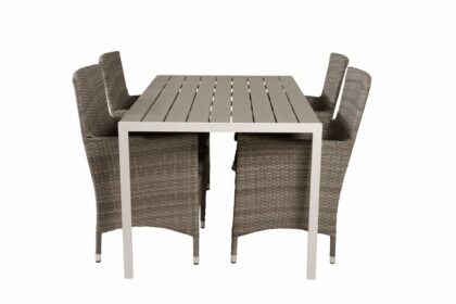 Break matgrupp utomhus 150 cm + 4 st malin matstolar utomhusar - grå /vit