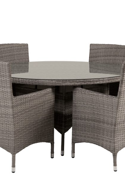 Volta matgrupp utomhus rund Ø150cm + 6 malin karmstolar utomhus - natur/svart