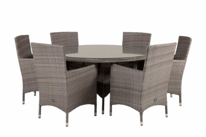 Volta matgrupp utomhus rund Ø150cm + 6 malin karmstolar utomhus - natur/svart