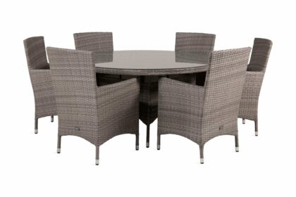 Matgrupp volta rund Ø150cm + 6 malin karmstolar natur/svart - venture home