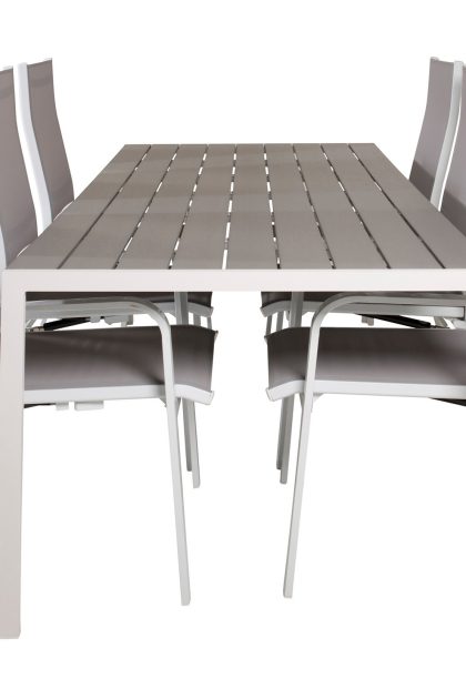 Matgrupp utomhus buitepos inkl 6 dusternbrook karmstolar - polywood|vit