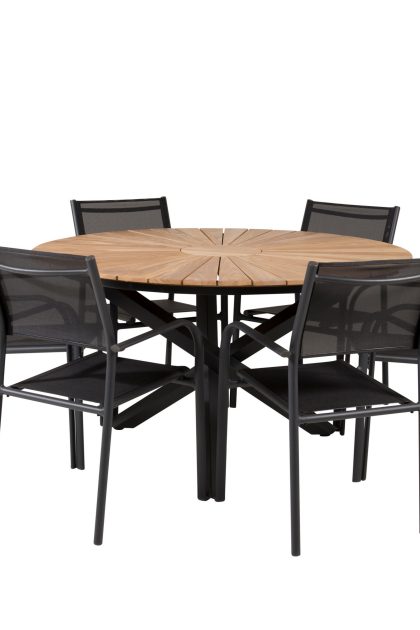Mexico matgrupp utomhus rund Ø140cm + 6 santorini karmstolar utomhus - svart/b