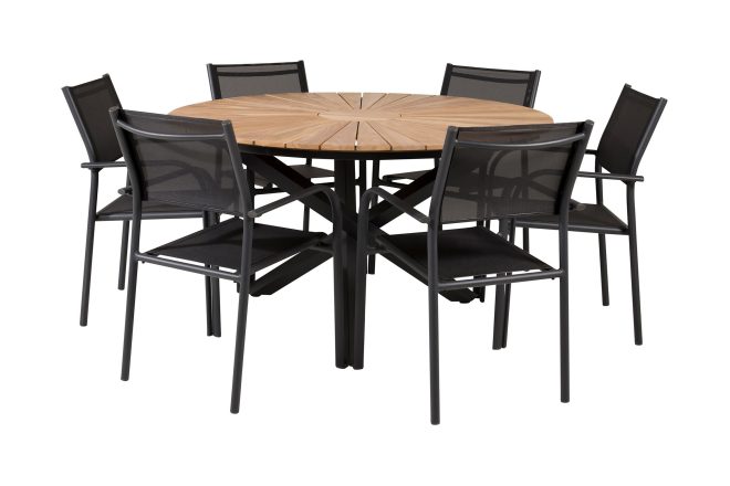 Matgrupp mexico rund Ø140cm + 6 santorini karmstolar svart/b - venture home