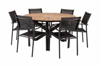 Matgrupp mexico rund Ø140cm + 6 santorini karmstolar svart/b - venture home
