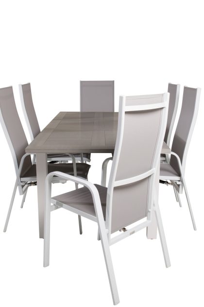 Albany förlängningsbar matgrupp utomhus 152-210 cm + 6 st copacabana matstol - vit
