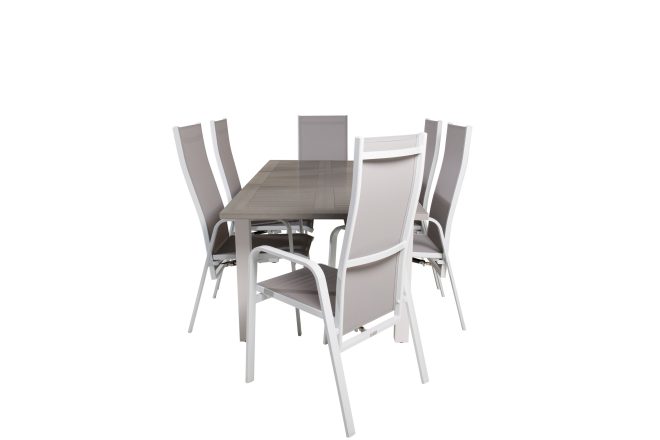 Albany förlängningsbar matgrupp utomhus 152-210 cm + 6 st copacabana matstol - vit