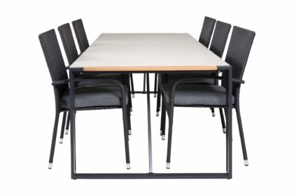 Texas matgrupp utomhus 200cm + 6 anna karmstolar - svart/grå