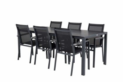 Matgrupp break 205cm + 6 parma karmstolar svart/grå - venture home