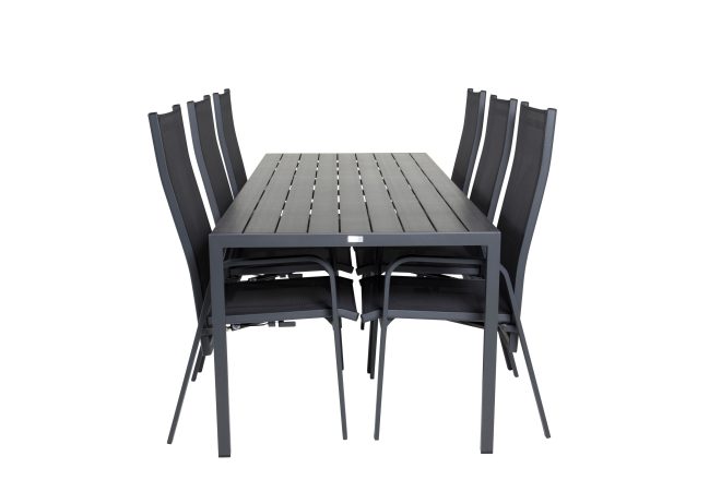 Break matgrupp utomhus inkl 6 copacabana karmstolar utomhus - polywood|svart
