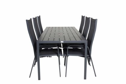Break matgrupp utomhus inkl 6 copacabana karmstolar utomhus - polywood|svart