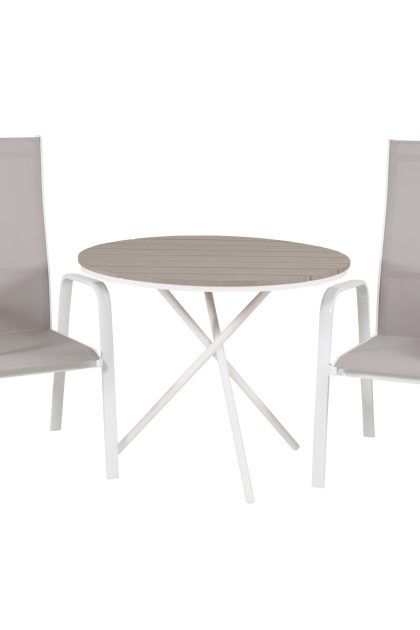 Parma caféset rund Ø90 cm + 2 copacabana karmstolar - brun/vit