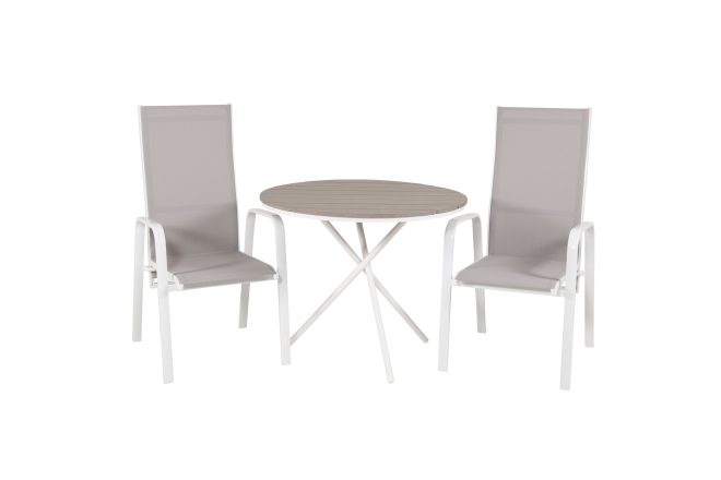 Parma caféset rund Ø90 cm + 2 copacabana karmstolar - brun/vit