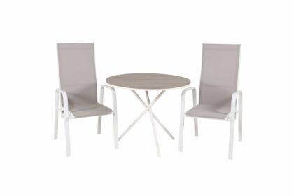 Parma caféset rund Ø90 cm + 2 copacabana karmstolar - brun/vit