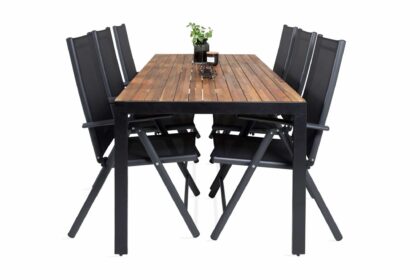 Bois matgrupp utomhus 200cm + 6 break positionsstolar - svart/grå
