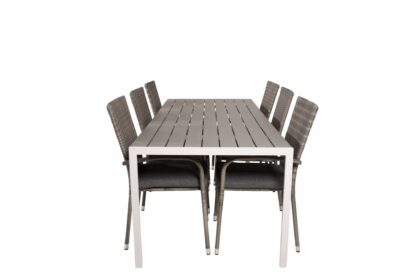 Break matgrupp utomhus 205 cm + 6 st anna karmstolar utomhus - grå /vit