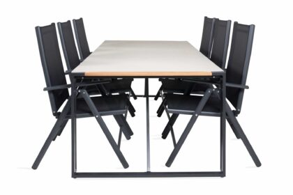 Texas matgrupp utomhus 200cm + 6 break positionsstolar - svart/grå