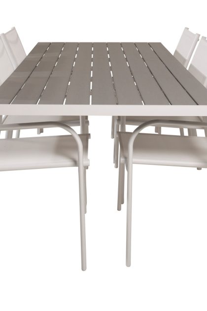 Matgrupp utomhus buitepos inkl 6 langstrand karmstolar - polywood|vit