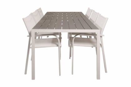 Matgrupp utomhus buitepos inkl 6 langstrand karmstolar - polywood|vit