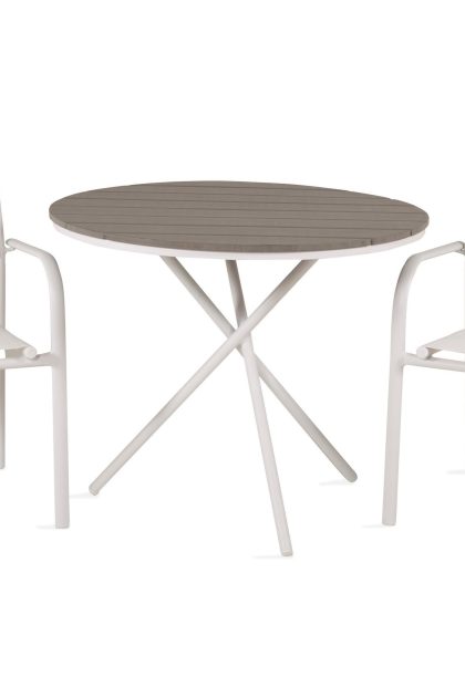 Parma caféset rund Ø90 cm + 2 santorini karmstolar - brun/vit