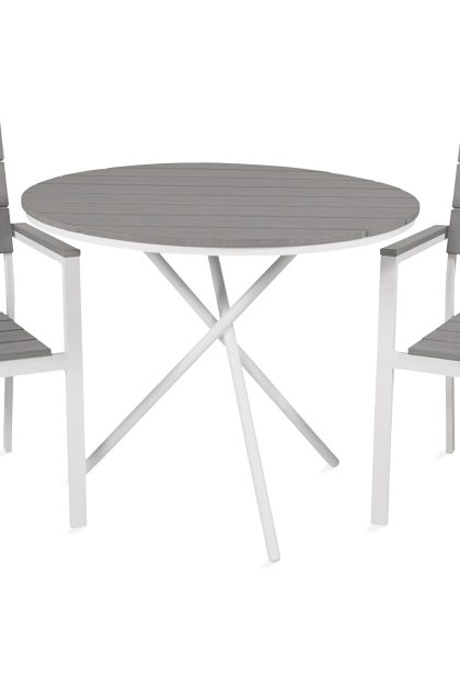 Parma caféset rund Ø90 cm + 2 levels stolar - vit/grå