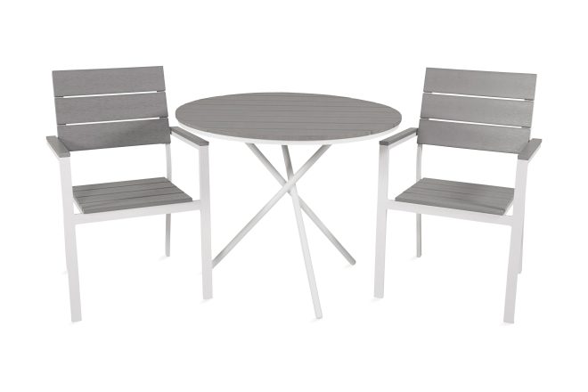 Parma caféset rund Ø90 cm + 2 levels stolar - vit/grå