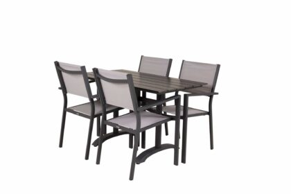 Matgrupp denver 120 cm + 4 copacabana karmstolar svart/grå - venture home