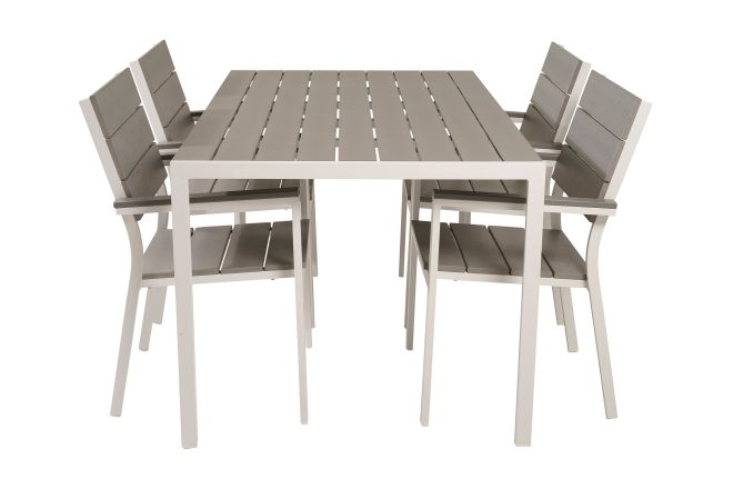 Matgrupp utomhus buitepos inkl 4 konob stolar - polywood|vit