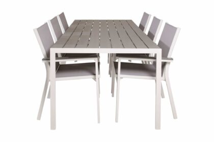 Matgrupp utomhus buitepos inkl 6 mulilo karmstolar - polywood|vit