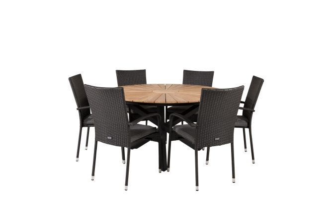 Mexico matgrupp utomhus rund Ø140cm + 6 anna karmstolar - natur