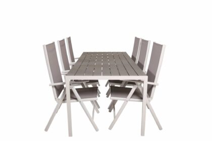 Break matgrupp utomhus 205 cm + 6 st positionssutestolar - grå /vit