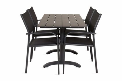 Matgrupp denver 120 cm + 4 santorini karmstolar svart - venture home