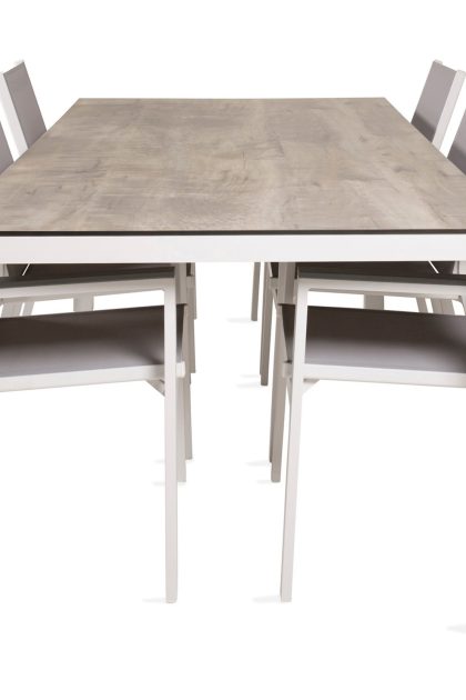 Llama matgrupp utomhus 205cm + 6 parma karmstolar - vit/grå