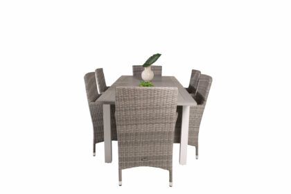 Albany förlängningsbar matgrupp utomhus 152-210 cm + 6 st malin utefåtölj - grå