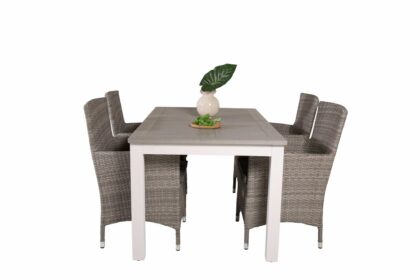 Albany förlängningsbar matgrupp utomhus 152-210 cm + 4 st malin utefåtölj - grå