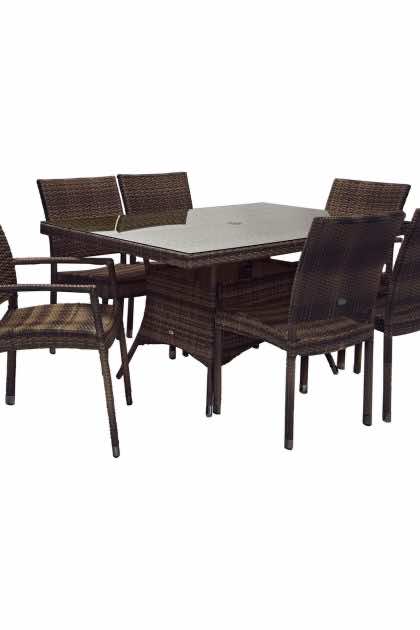 Möbelset wicker utebord och 4 + 2 utestolar aluminium -